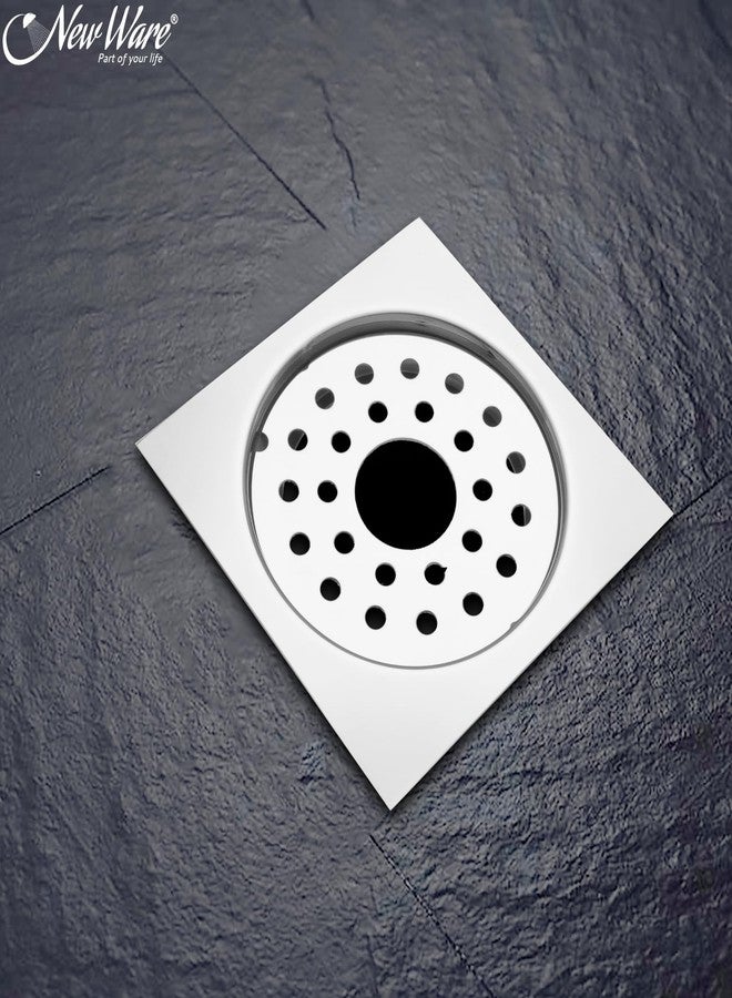 New Ware® CP 202 Stainless Steel 5 Inch Flat Square Lock Drain Jali | Floor Trap with Waste Pipe Hole | Push-Down Drain Grating (Pack of 2) - Image 2